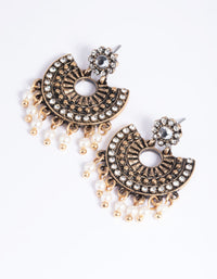 Antique Gold Diamante and Pearl Vintage Drop Earrings - link has visual effect only