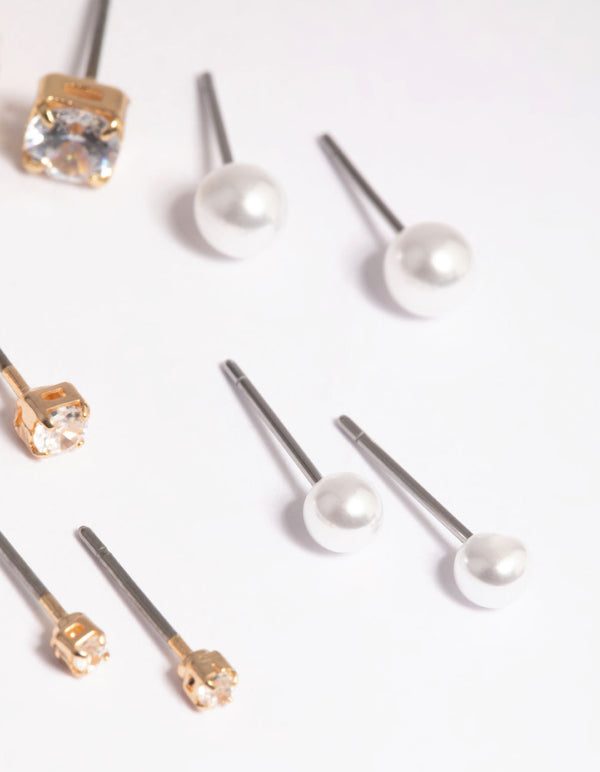 Gold Diamante Stud Earring Pack