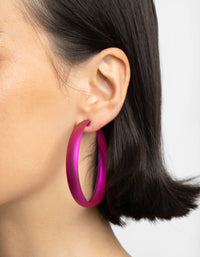 Fuchsia Rubber Hoop Earrings - link has visual effect only