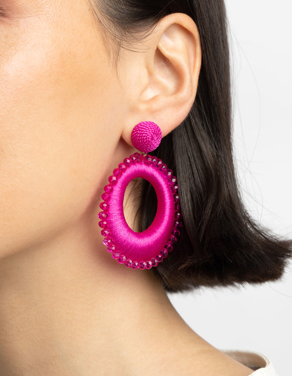 Fuchsia Thread Wrapped Disc Drop Earrings