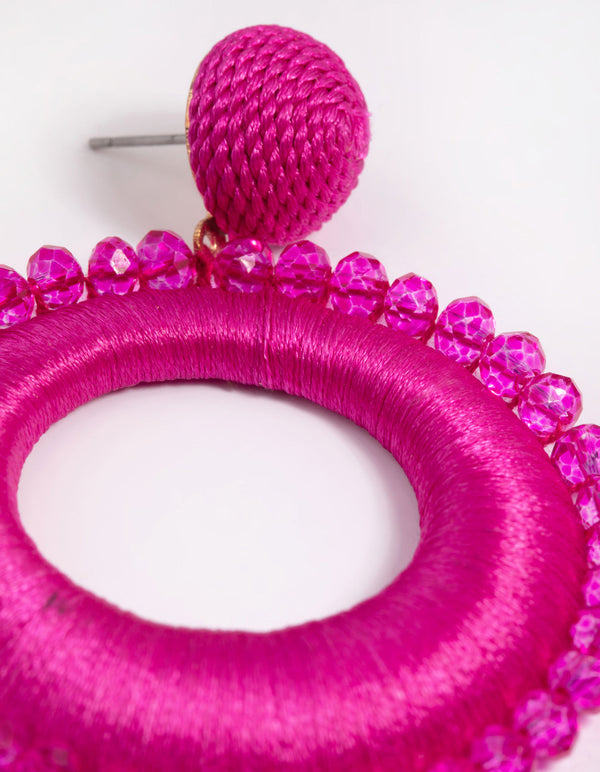 Fuchsia Thread Wrapped Disc Drop Earrings