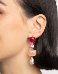 Pink Mixed Stone Drop Earrings - link has visual effect only