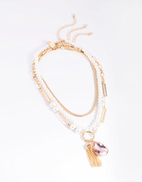 Blush Tassel and Pearl Layered Necklace - link has visual effect only