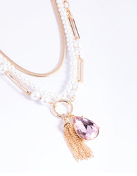Blush Tassel and Pearl Layered Necklace - link has visual effect only