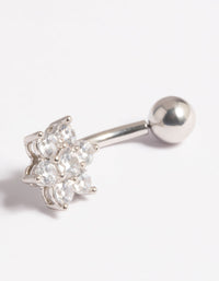 Platinum Plated Titanium Threadless Cubic Zirconia Flower Belly Bar - link has visual effect only
