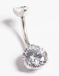 Platinum Plated Threadless Cubic Zirconia Belly Bar - link has visual effect only