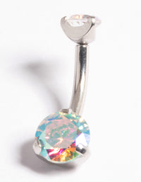 Platinum Plated Titanium Threadless Iridescent Belly Bar - link has visual effect only
