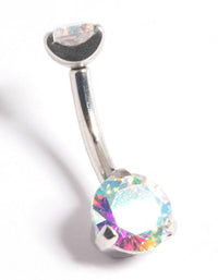 Platinum Plated Titanium Threadless Iridescent Belly Bar - link has visual effect only
