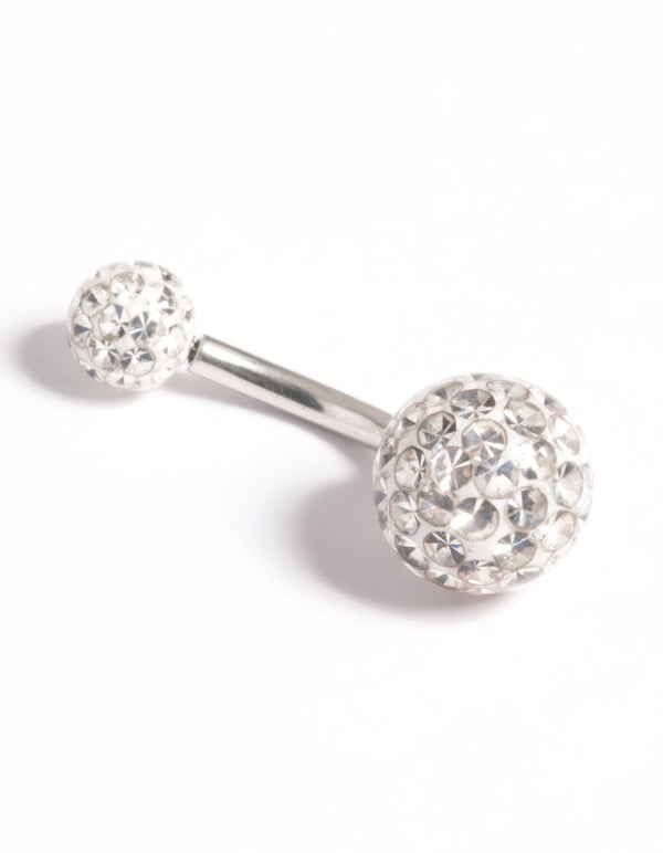 Platinum Plated Titanium Threadless Crystal Pave Belly Bar