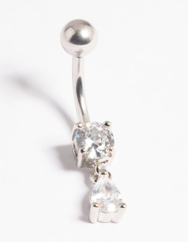Platinum Plated Titanium Threadless Crystal Pear Belly Bar