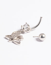 Platinum Plated Titanium Threadless Pave Butterfly Belly Bar - link has visual effect only
