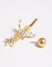 Gold Plated Titanium Threadless Butterfly Belly Bar - link has visual effect only