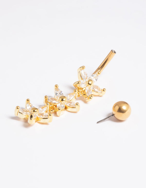 Gold Plated Titanium Threadless Flower Belly Bar