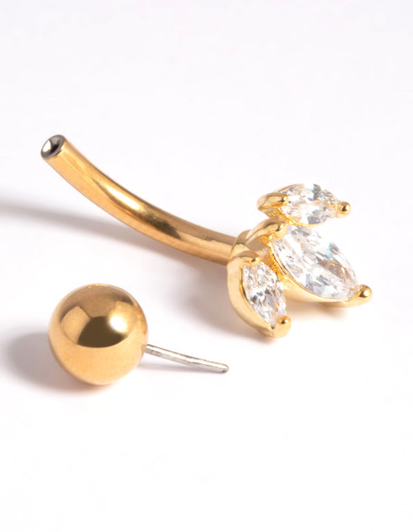Gold Plated Titanium Threadless Leaves Belly Bar