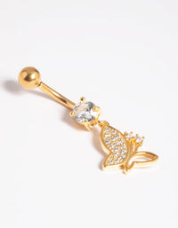 Gold Plated Titanium Threadless Pave Butterfly Belly Bar - link has visual effect only