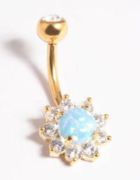 Gold Plated Titanium Threadless Opal Flower Belly Bar - link has visual effect only