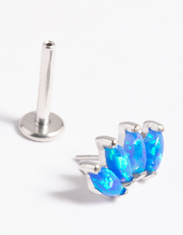 Platinum Plated Titanium Threadless Blue Opal Marquise Flat Back