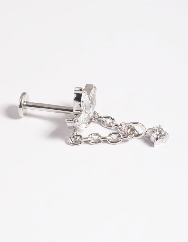Platinum Plated Titanium Threadless Crystal Marquise Chain Flat Back