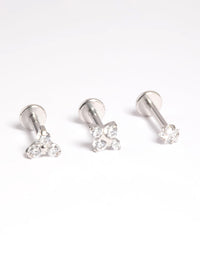 Platinum Plated Titanium Threadless Cubic Zirconia Geometric Flat Back Pack - link has visual effect only