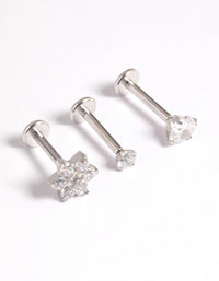 Platinum Plated Titanium Threadless Cubic Zirconia Flower Flat Back Pack - link has visual effect only