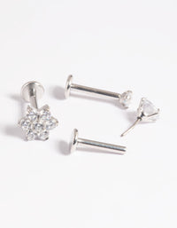 Platinum Plated Titanium Threadless Cubic Zirconia Flower Flat Back Pack - link has visual effect only