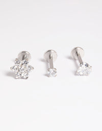 Platinum Plated Titanium Threadless Cubic Zirconia Flower Flat Back Pack - link has visual effect only