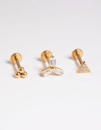Gold Plated Titanium Threadless Cubic Zirconia Fan Flat Back Pack - link has visual effect only
