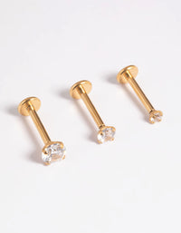 Vergulde titanium draadloze kubieke zirkonia platte achterkant - link has visual effect only
