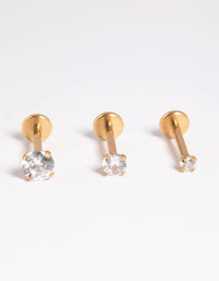 Vergulde titanium draadloze kubieke zirkonia platte achterkant - link has visual effect only