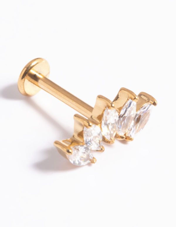 Gold Plated Titanium Threadless Crystal Marquise Flat Back