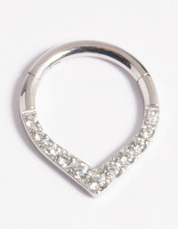 Platinum Plated Titanium Cubic Zirconia Pear Clicker Ring - link has visual effect only