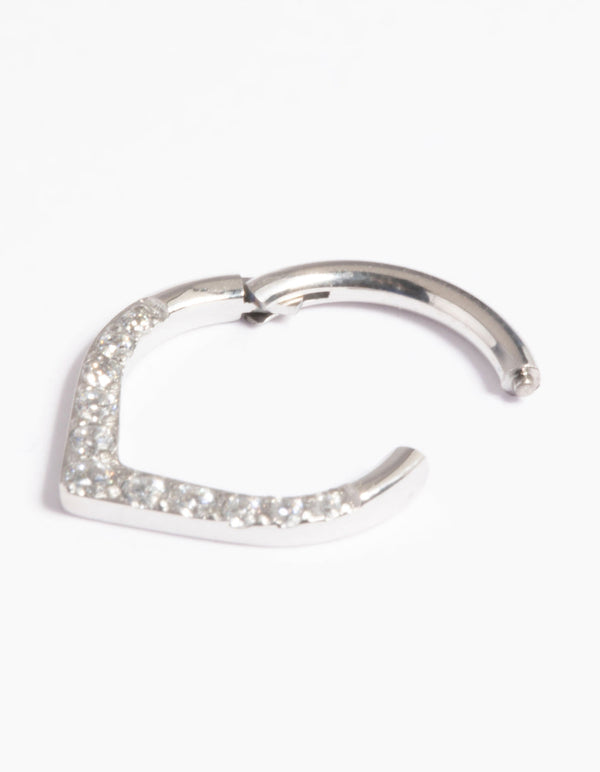 Platinum Plated Titanium Cubic Zirconia Pear Clicker Ring