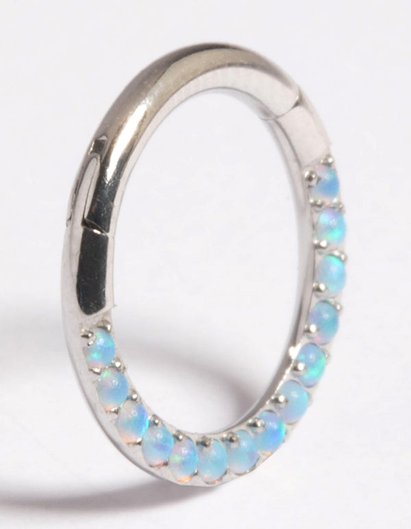 Platinum Plated Titanium Blue Opal Clicker Ring