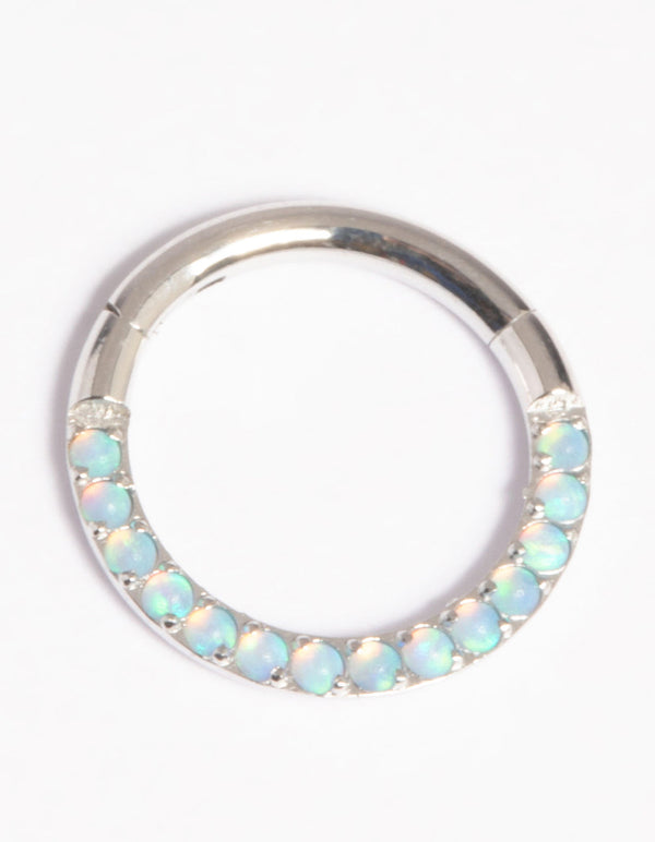 Platinum Plated Titanium Blue Opal Clicker Ring