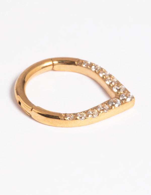 Gold Plated Titanium Cubic Zirconia Pear Clicker Ring
