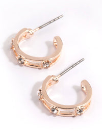 Rose Gold Diamante Huggie Hoop Earrings - link has visual effect only