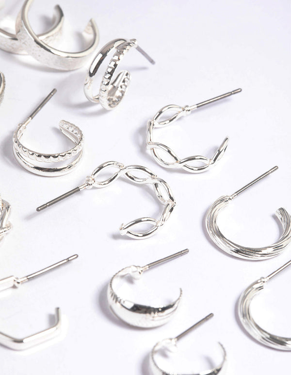 Silver Textured Glitter Hoop Earring Pack