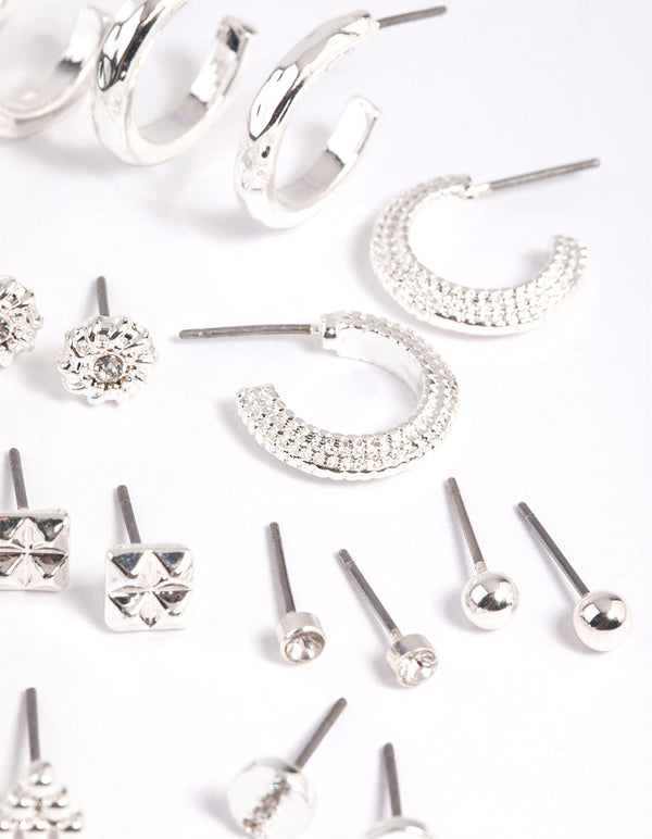 Gold Textured Stud and Hoop Earring Pack