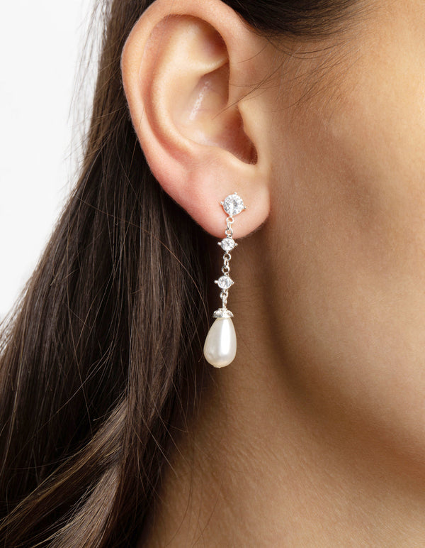 Silver Cubic Zirconia Pearl Drop Earrings