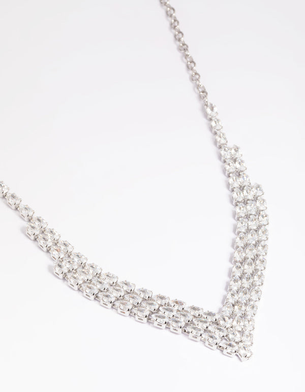 Rhodium Cubic Zirconia Marquise Statement Necklace