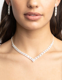 Silver Cubic Zirconia Statement Necklace and Earrings Set - link has visual effect only