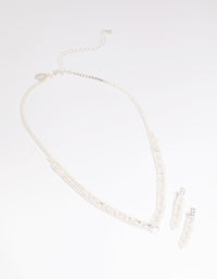 Silver Cubic Zirconia Statement Necklace and Earrings Set - link has visual effect only