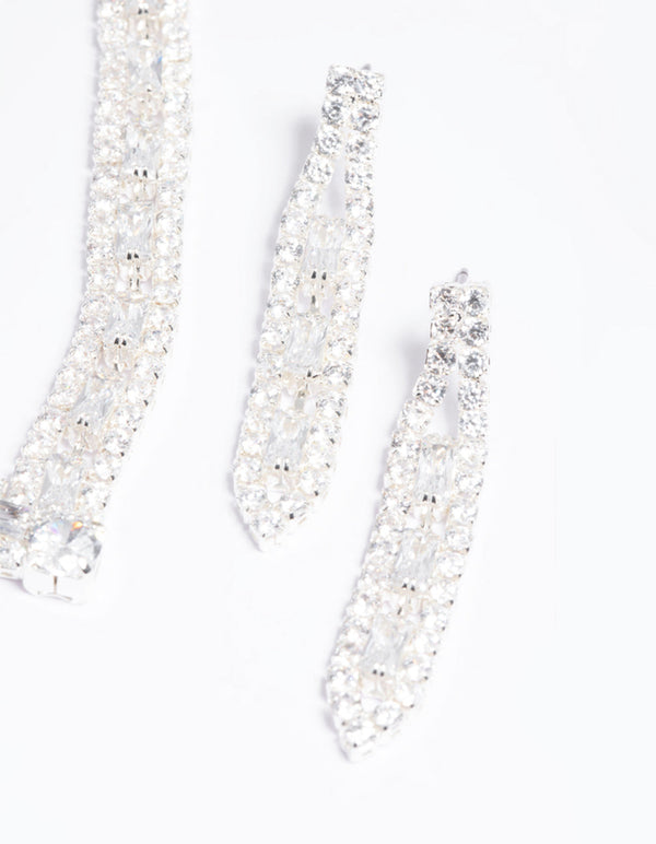 Silver Cubic Zirconia Statement Necklace and Earrings Set
