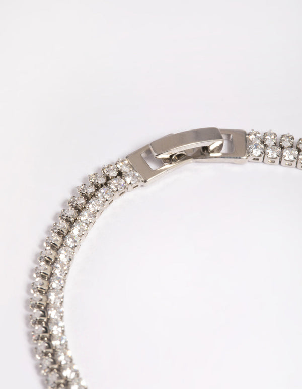 Rhodium Cubic Zirconia Layered Bracelet