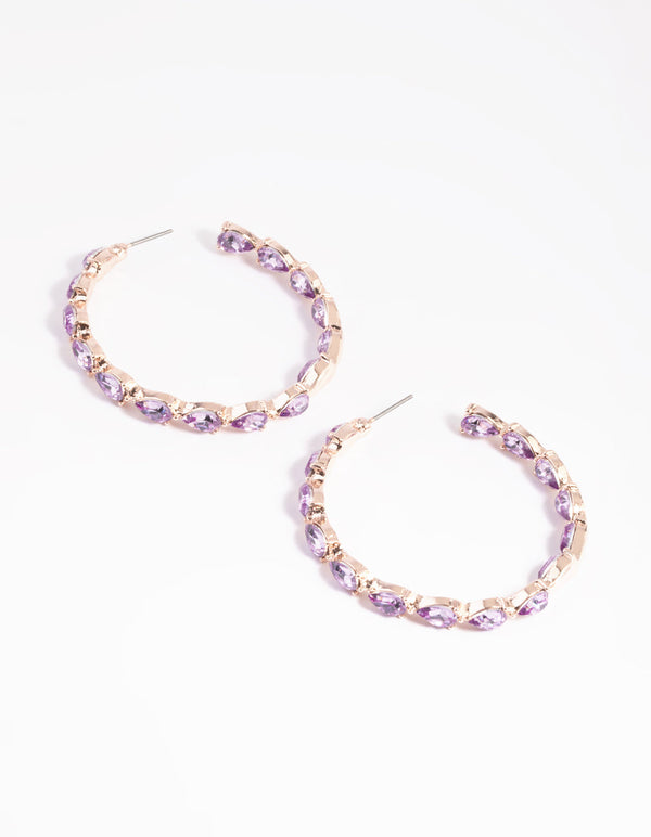 Lilac Pear Stone Hoop Earrings