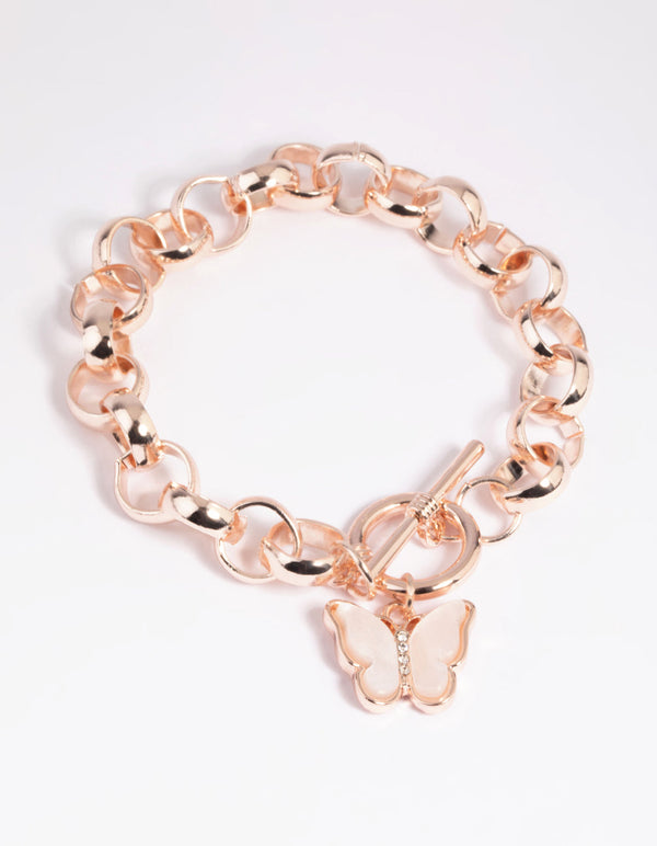 Rose Gold Butterfly Fob Bracelet