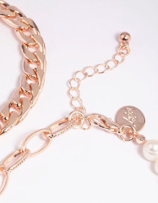 Rose Gold Freshwater Pearl Bracelet Set