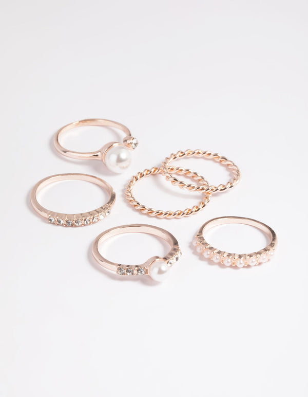 Rose Gold Pearl Ring Stack Pack