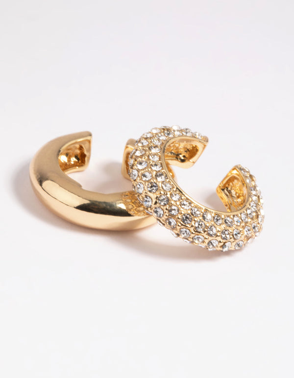 Mixed Metal Diamante Smooth Ear Cuff