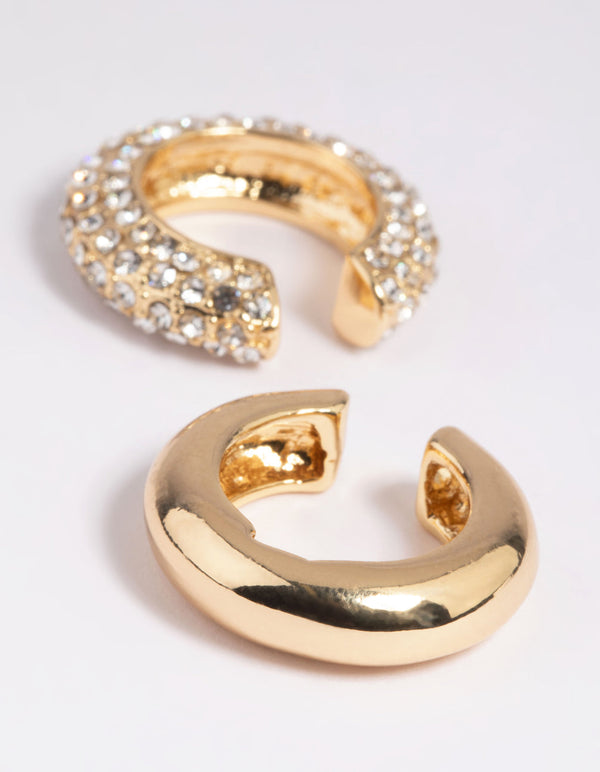 Mixed Metal Diamante Smooth Ear Cuff